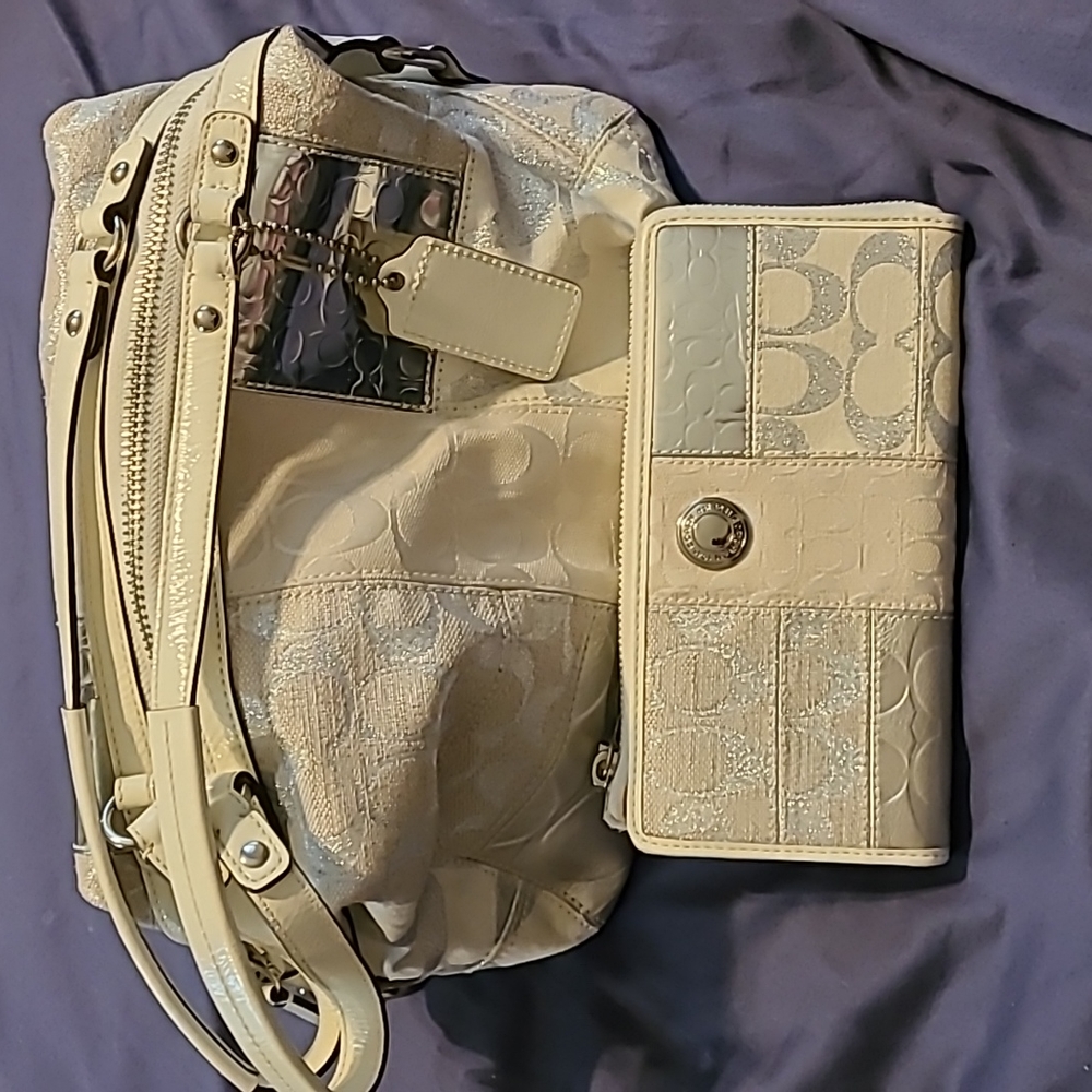 Coach Silver Patchwork Satchel With Matching Wall… - image 1